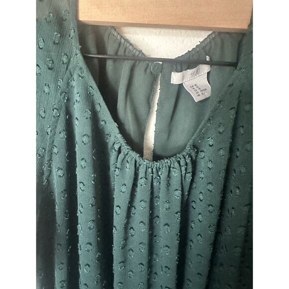 H&M Blouson Dress Women’s Size 10 Color Green Cap Sleeve Boat Neck - Picture 3 of 6